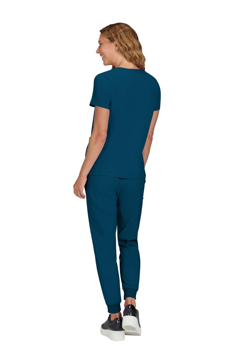 KOI Basics Becca Women's 4-Pocket Stretch Scrub Top Caribbean Blue X-Small - Image 2